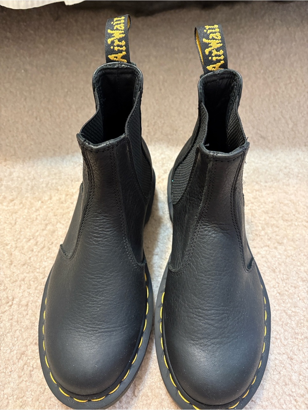 Women’s Black Chelsea Boots with Yellow Stitching